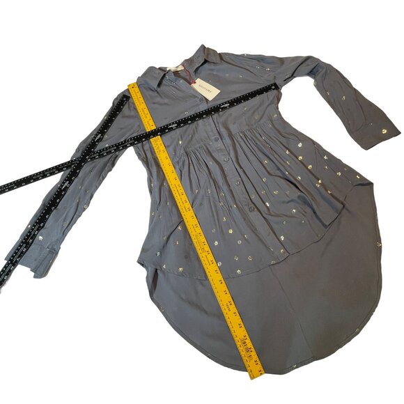 Solitaire Women's Medium Gray artisan Metallic Floral High-Low Button-Up Tunic S - Picture 7 of 8